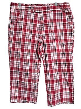SO Stretch Plaid Capri Pants Womens Size 13 Red Cotton Blend Mid-Rise Casual